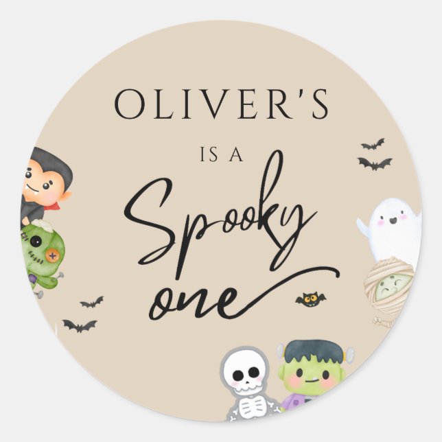 Adesivo Halloween Spooky One primeiro aniversario Favor Gi (Frente)