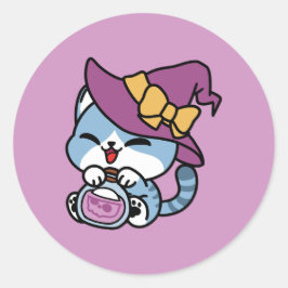 Adesivo Halloween Tabby Cat – Witch Hat & Potion Art