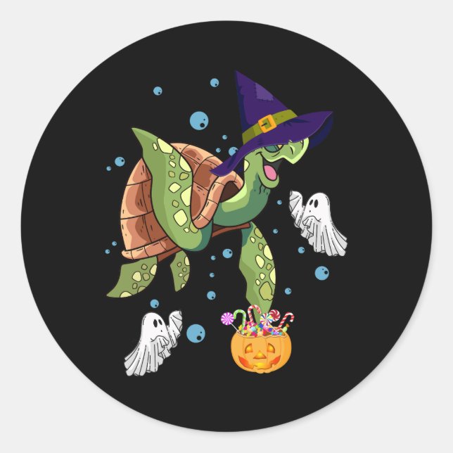 Adesivo Halloween Turtle Tortoise Witch Hat Ghost Costume (Frente)