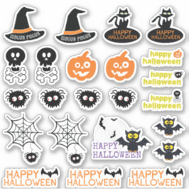 Adesivo Halloween Vamire Bat Witch Hat Spider Skull