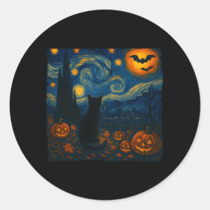 Adesivo Halloween Van Gogh Noite Estrelada Gatos Pretos Ab