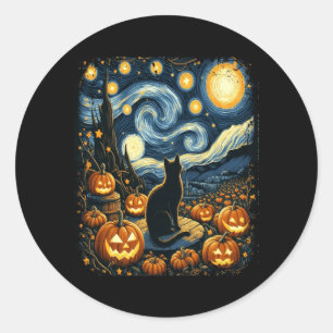 Adesivo Halloween Van Gogh Noite Estrelada Gatos Pretos Ab