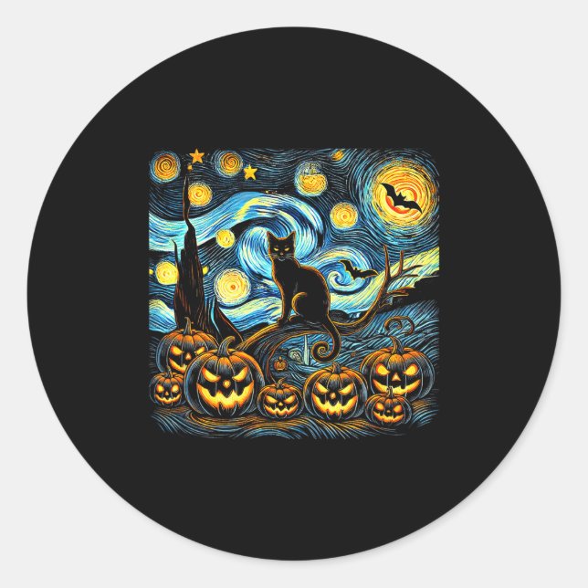 Adesivo Halloween Van Gogh Starry Night Pumpkin Black Cat  (Frente)