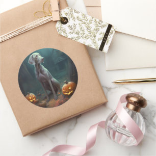 Adesivo Halloween Weimaraner Com Pumpkins Assustado