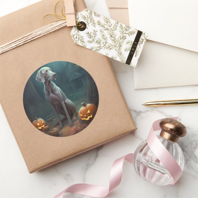 Adesivo Halloween Weimaraner Com Pumpkins Assustado (Presentear)