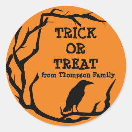 Adesivo Halloween Wreath Crow Trick ou Treat Classat Round