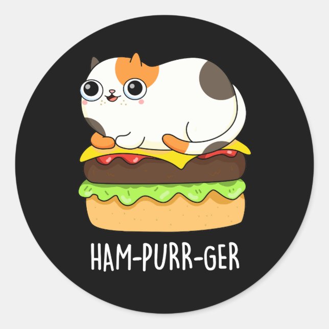 Adesivo Ham-Purr-Ger Funny Cat Hamburger Pun Dark BG (Frente)
