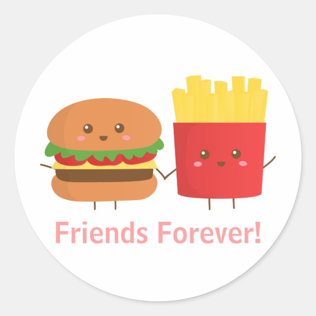 Adesivo Hamburger e Batata Frita Fofos, Amigos Para Sempre (Frente)