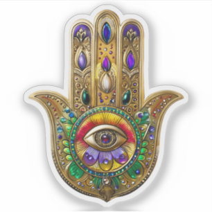 Adesivo Hamsa de Âmbar Rubi Olho Terceiro Pintado a Ouro