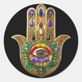 Adesivo Hamsa de Ouro Pintado com Ametista Rubi Terceiro O