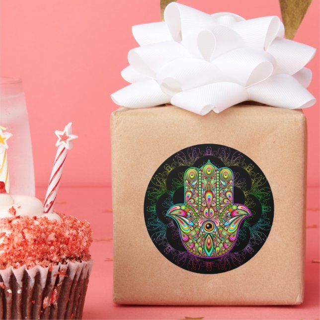 Adesivo Hamsa Fatma Mão Arte Psicodélica (Festa)