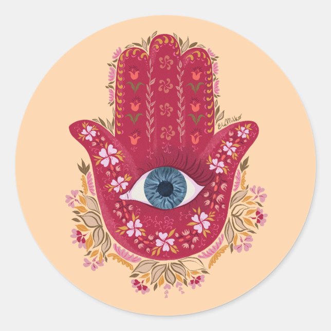 Adesivo Hamsa Hand_Magenta_Cream Sticker (Frente)