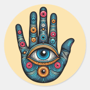 Adesivo Hamsa Mão com e ilustração de arte ocular