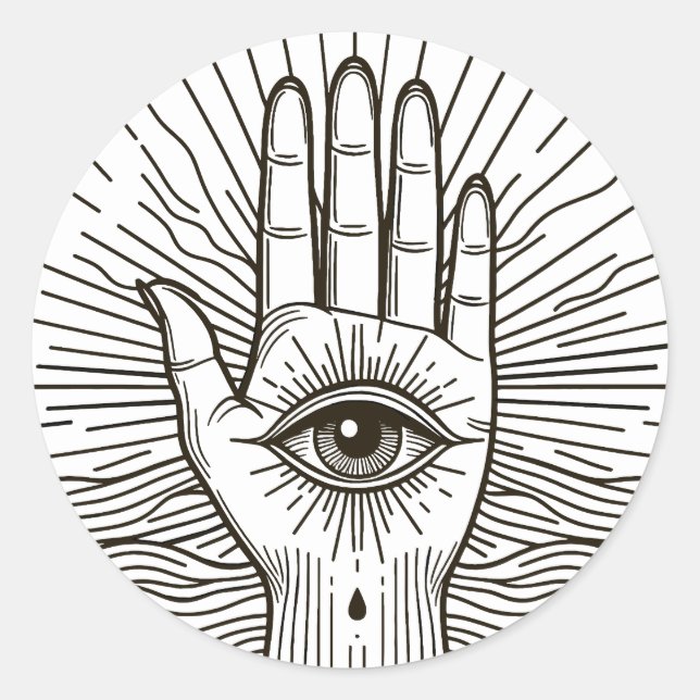 Adesivo Hamsa Mão com e ilustração de arte ocular (Frente)