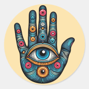 Adesivo Hamsa Mão com e ilustração de arte ocular