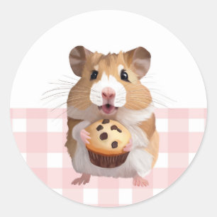 Adesivo Hamster Bonito Com Gingham Rosa De Muffin