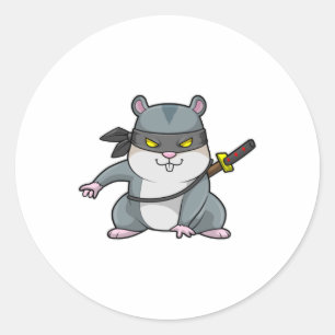 Adesivo Hamster como Ninja nas artes marciais com espada