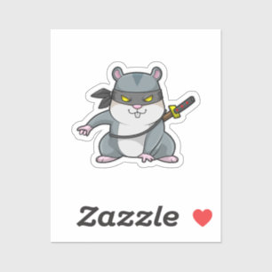 Adesivo Hamster como Ninja nas artes marciais com espada