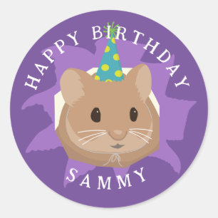 Adesivo Hamster de aniversário fofo espiando pelo buraco