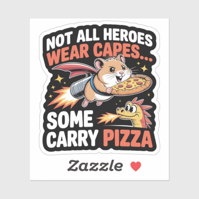 Adesivo Hamster engraçado com jetpack entregando pizza (Folha)