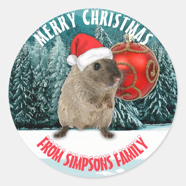 Adesivo Hamster Engraçado De Natal Em Vermelho Papai Noel  (Frente)