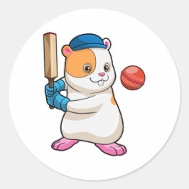 Adesivo Hamster no Cricket com bastão e Boné de críquete