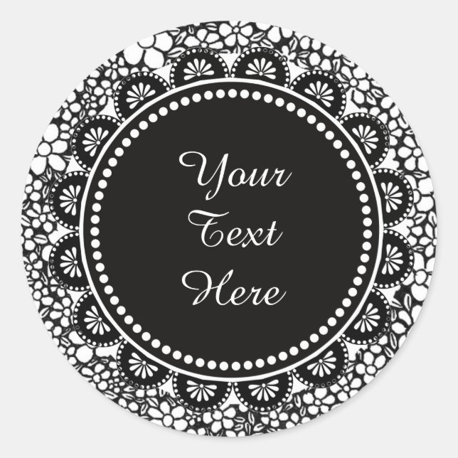 Adesivo Hand Drawn Black and White Flower Pattern Custom (Frente)