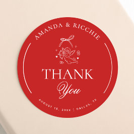 Adesivo Hand Drawn Cupid Cherub Red Wedding Thank You