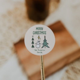 Adesivo Hand Drawn Green Abstract Christmas Tree Snowman