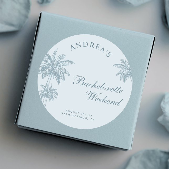 Adesivo Hand Drawn Palm Tree Dusty Blue Bachelorette Favor (Criador carregado)