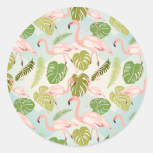 Adesivo Hand drawn pink flamingo and monstera leaves. Seam