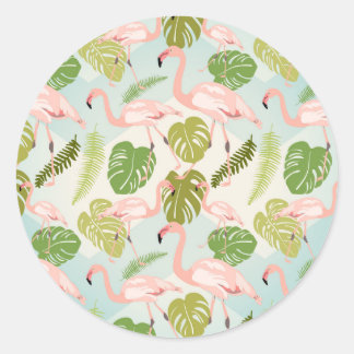 Adesivo Hand drawn pink flamingo and monstera leaves. Seam