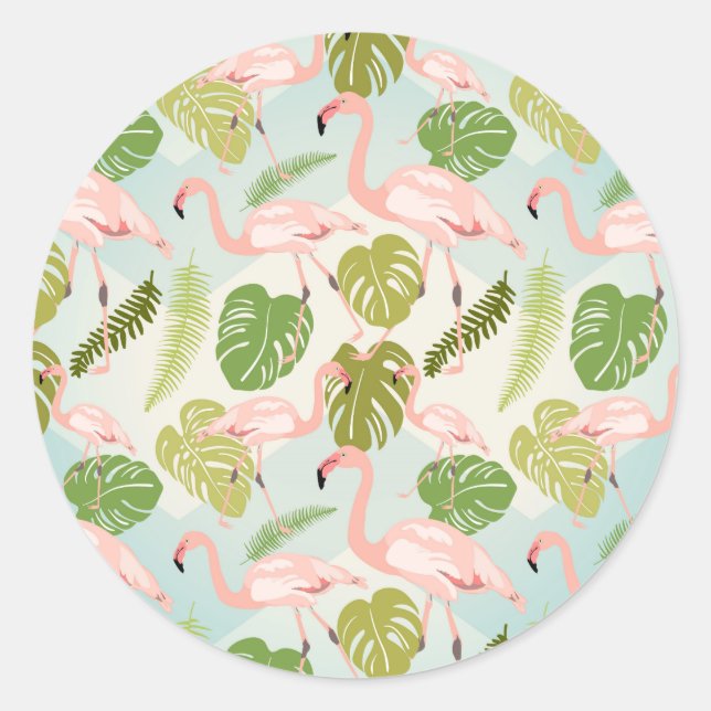 Adesivo Hand drawn pink flamingo and monstera leaves. Seam (Frente)