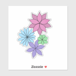 Adesivo Hand-Drawn Pink, Purple, Blue, Mint Flower Sticker