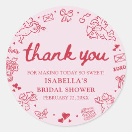 Adesivo Hand Drawn Pink Red Hearts Valentine Bridal Shower