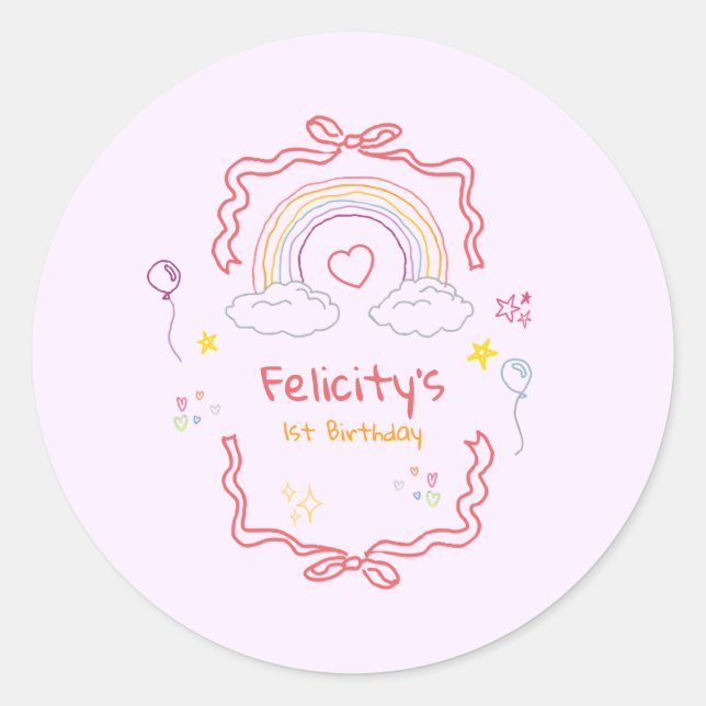 Adesivo Hand Drawn Rainbow Whimsical Birthday (Frente)