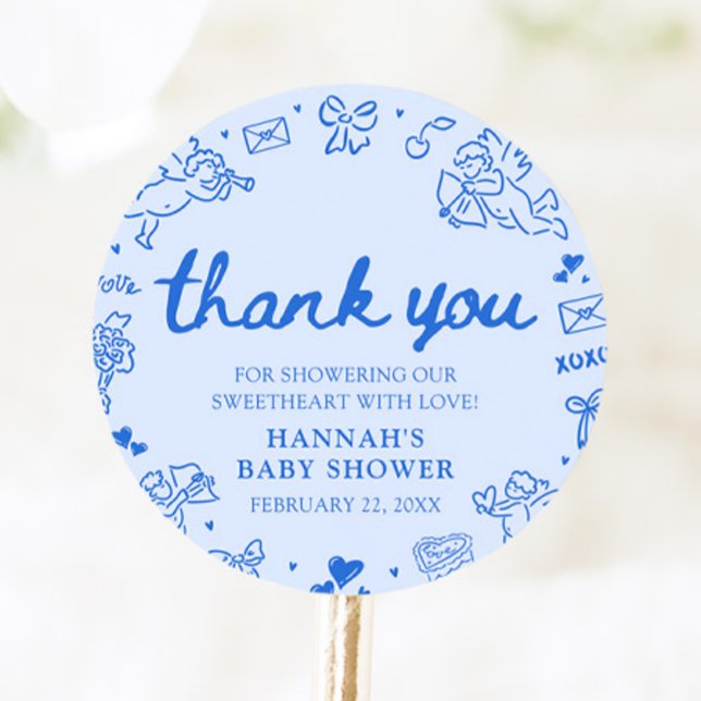 Adesivo Hand Drawn Valentine Little Sweetheart Baby Shower (Hand Drawn Valentine Little Sweetheart Baby Shower Classic Round Sticker)