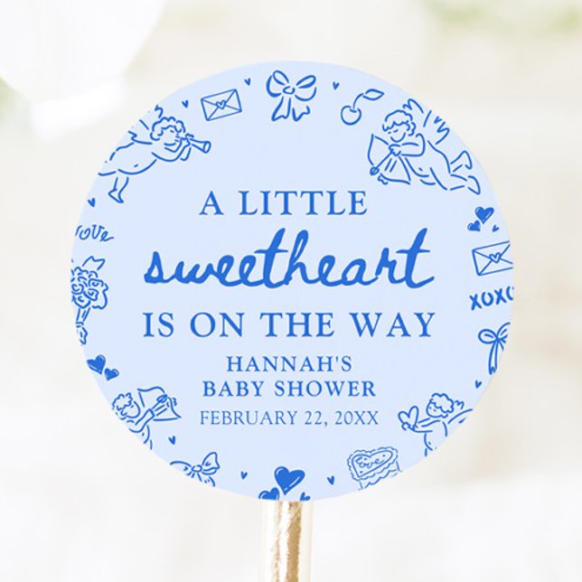 Adesivo Hand Drawn Valentine Little Sweetheart Baby Shower (Hand Drawn Valentine Little Sweetheart Baby Shower Classic Round Sticke)