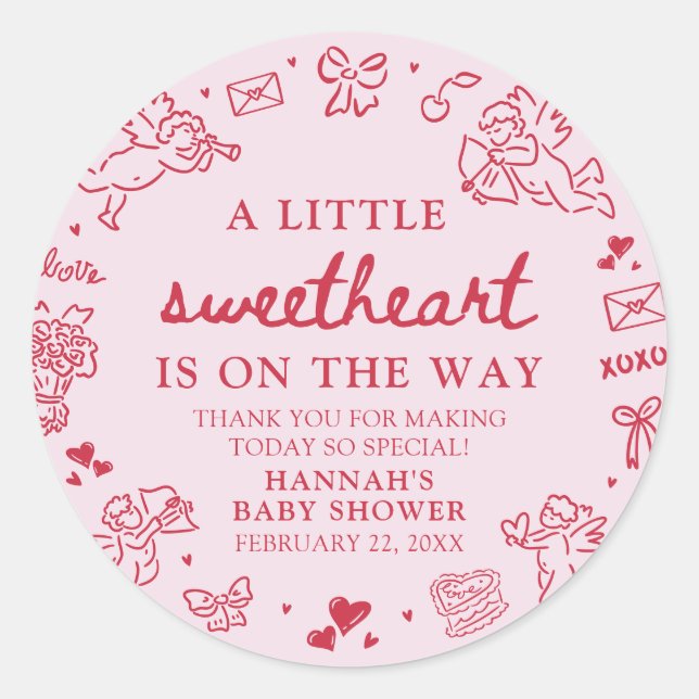 Adesivo Hand Drawn Valentine Little Sweetheart Baby Shower (Frente)