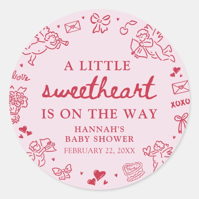 Adesivo Hand Drawn Valentine Little Sweetheat Baby Shower (Frente)