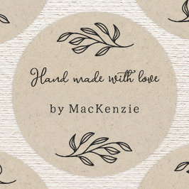 Adesivo Hand Made With Love Brown Paper Botanical Leaf 