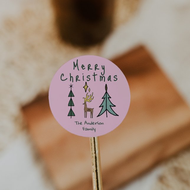 Adesivo Hand Painted Pink Abstract Christmas Tree Reindeer (Criador carregado)