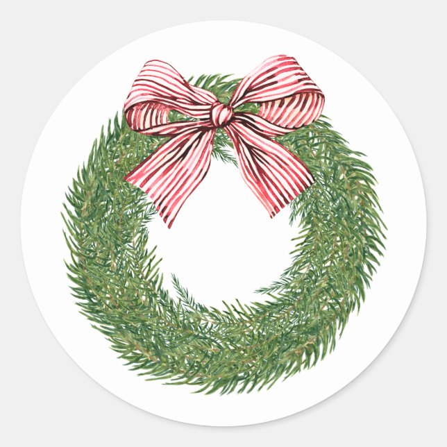 Adesivo Hand Painted Winter Pine Wreath Striped Red Bow (Frente)