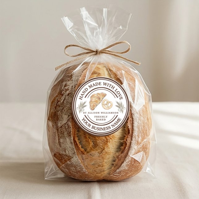 Adesivo Handmade Bakery Logo with Wheat Spikes (Handmade Bakery Logo with Wheat Spikes Classic Round Sticker #bakerysticker #bakingcooking )