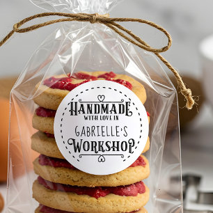 Adesivo Handmade personalizado branco com amor na oficina