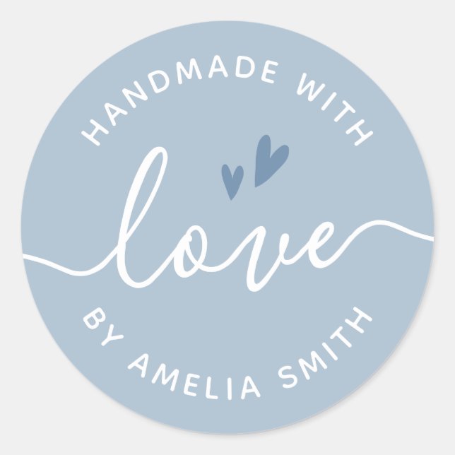 Adesivo Handmade with love hearts name dusty light blue (Frente)