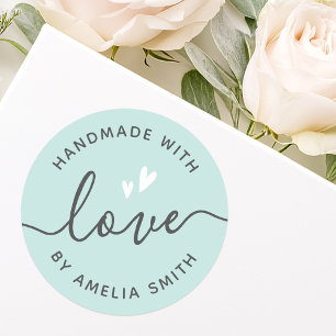 Adesivo Handmade with love hearts name light aqua blue