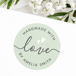 Adesivo Handmade with love hearts name light sage green