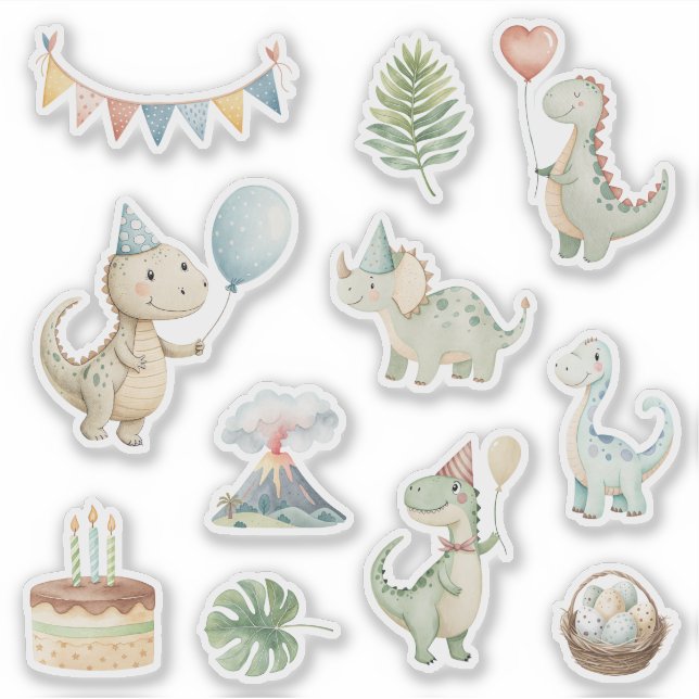 Adesivo HandPainted Happy Birthday Dinos Sticker (Frente)