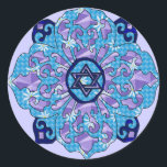 Adesivo Hanukkah<br><div class="desc">Blues de todos os tons, lilás e lavandas em forma de flor com uma estrela com seis lados no centro é uma forma excelente de celebrar Chanucá e expressar sua individualidade ao mesmo tempo.</div>